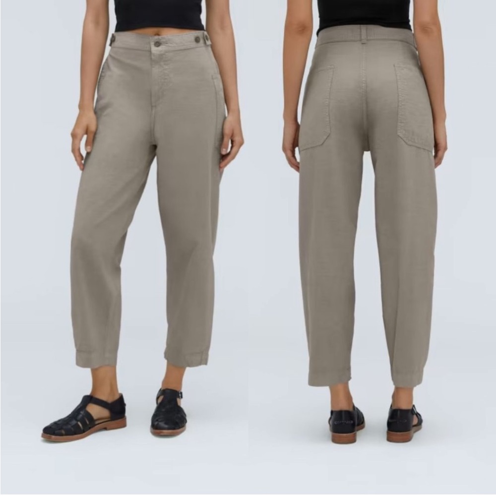 Everlane Fatigue Barrel Pant Taupe Gray Wide Leg Tapered Organic Cotton Linen 16